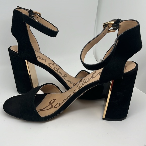 Sam Edelman Synthia Leather Open Toe Strap Back Suede Block Heels Size 10.5 - Picture 7 of 11